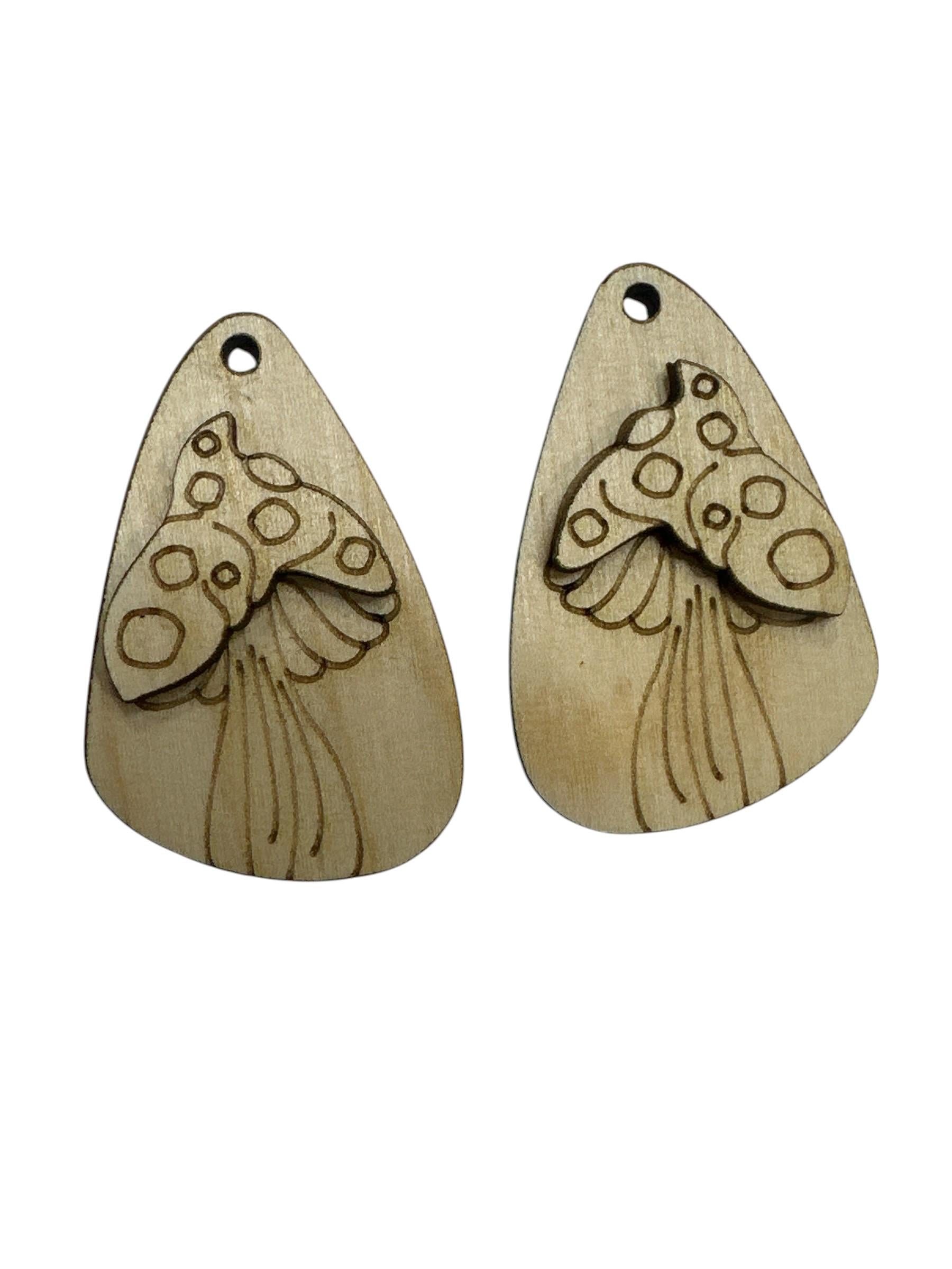Mushroom DIY Earrings: Unfinished Birch Wood, Craft Jewelry