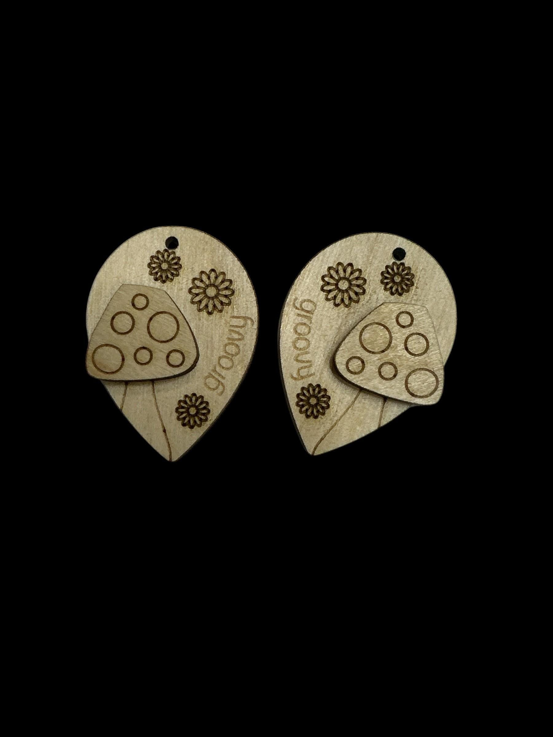 Mushroom DIY Earrings: Unfinished Birch Wood, Craft Jewelry