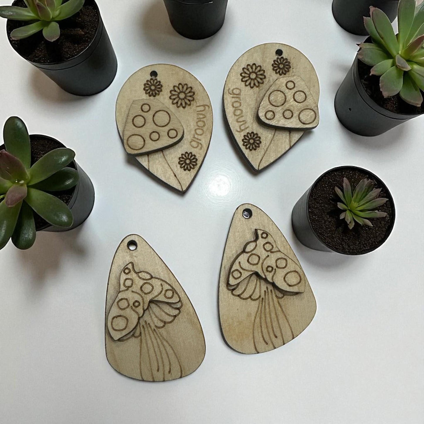Mushroom DIY Earrings: Unfinished Birch Wood, Craft Jewelry