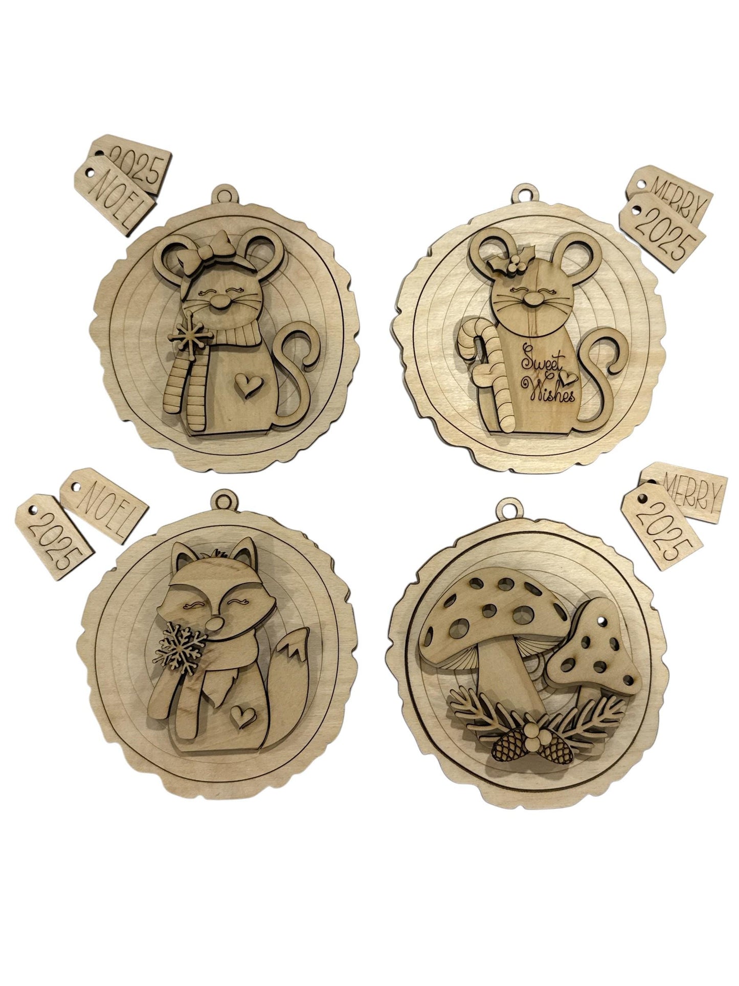 DIY Woodland Animal Ornament Blanks, Christmas Ornaments, Forest Friends, Forest Mouse, Fox, Mushroom, 3D Ornaments, Mushrooms