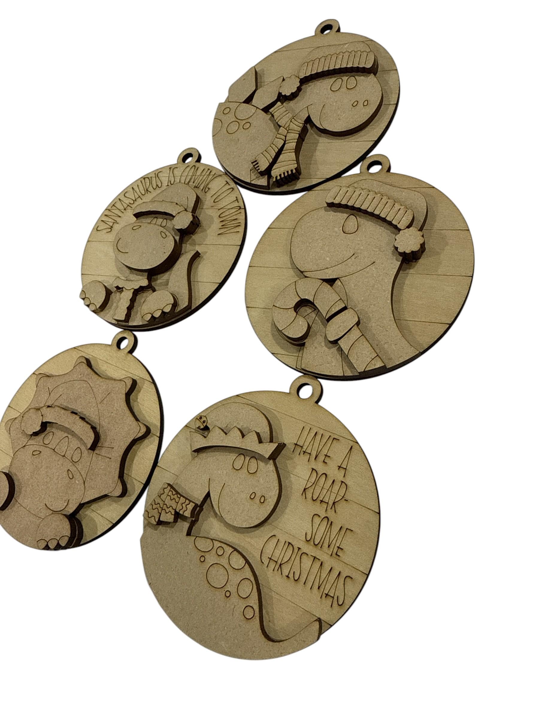 DIY Dinosaur Ornament: Unfinished Wood Christmas Craft (3.5"x4"), Unfinished Dinosaur Ornament, Paint your own Ornament, DIY