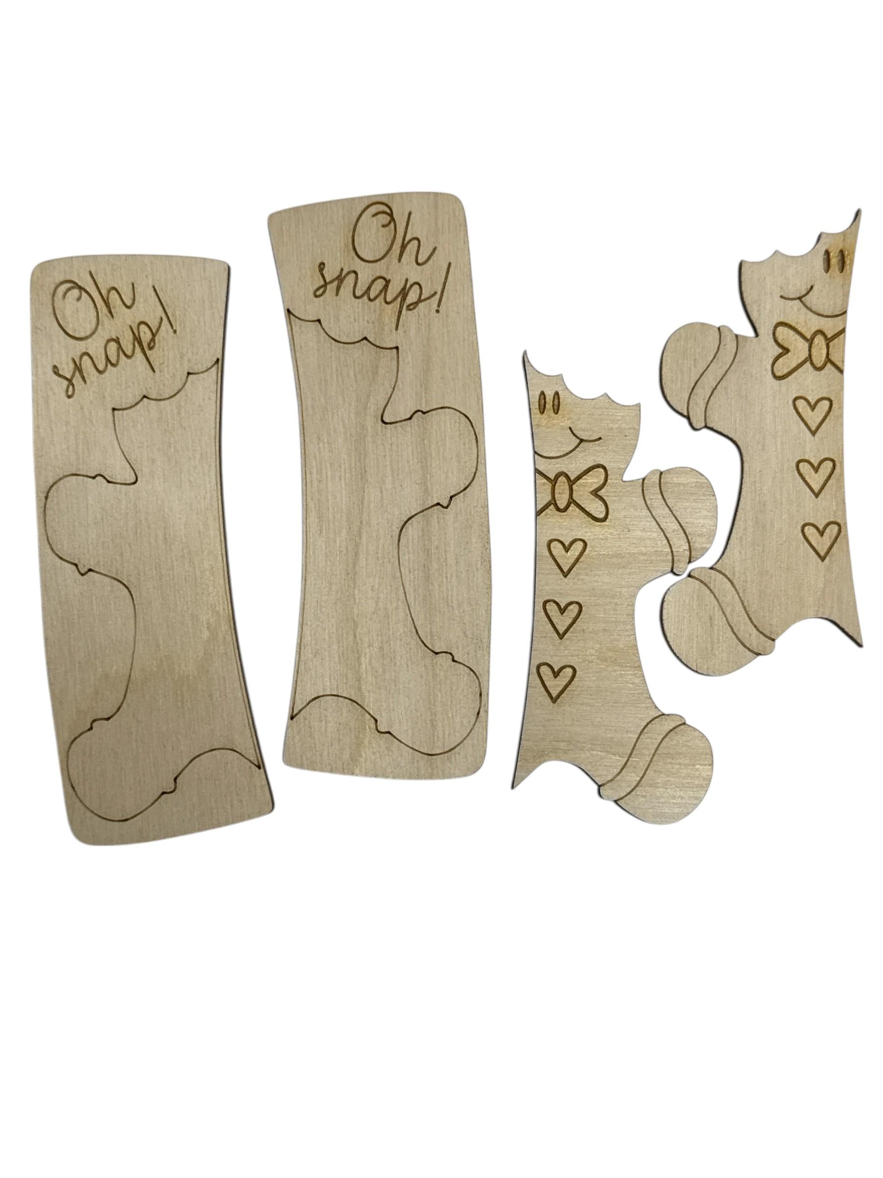 Oh Snap Gingerbread DIY Wood Laser Blank Hair Clip Pieces, Unfinished Oh Snap, Wood is Ready to Paint, Laser Cut Fall Clip, Holiday
