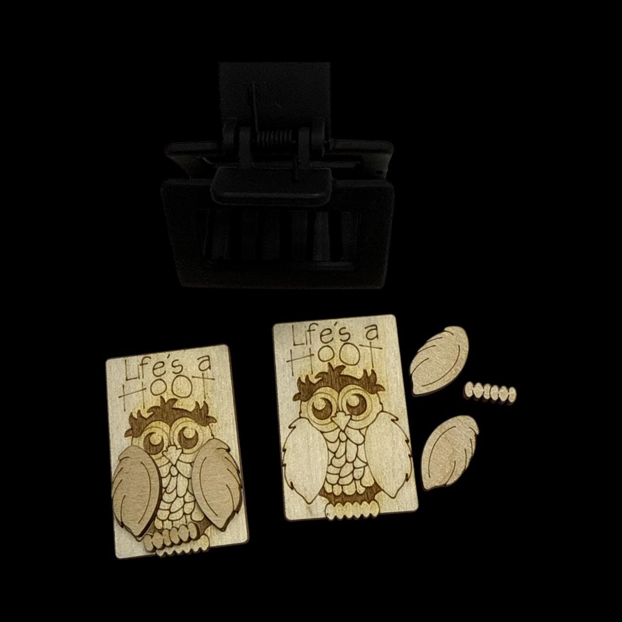 Life's a Hoot DIY Wood Laser Blank Hair Clip 2", Unfinished Hair Clip, Wood is Ready to Paint, Laser Cut, Owl unfinished Claw Clip 2"