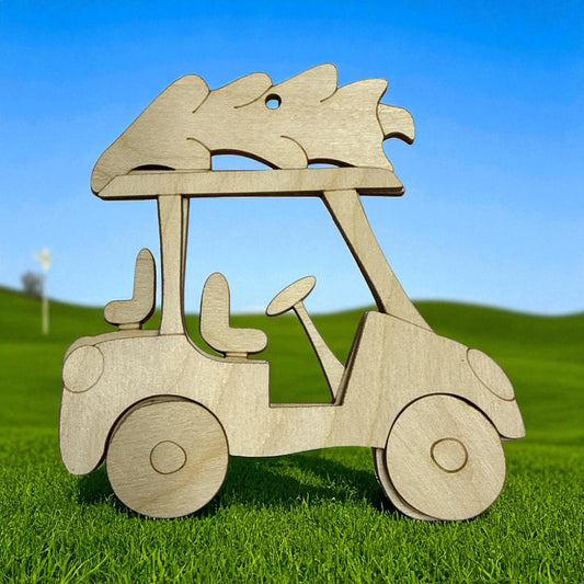 DIY Golf Cart Ornament, DIY Unfinished Wood Blanks, Golf Car Charm, Christmas Ornaments for Crafts, Car Charm, Personalized, Golf Cart