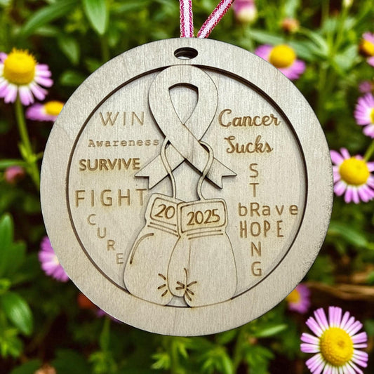 DIY Cancer Awareness Ornament: Birch Wood, Laser Cut