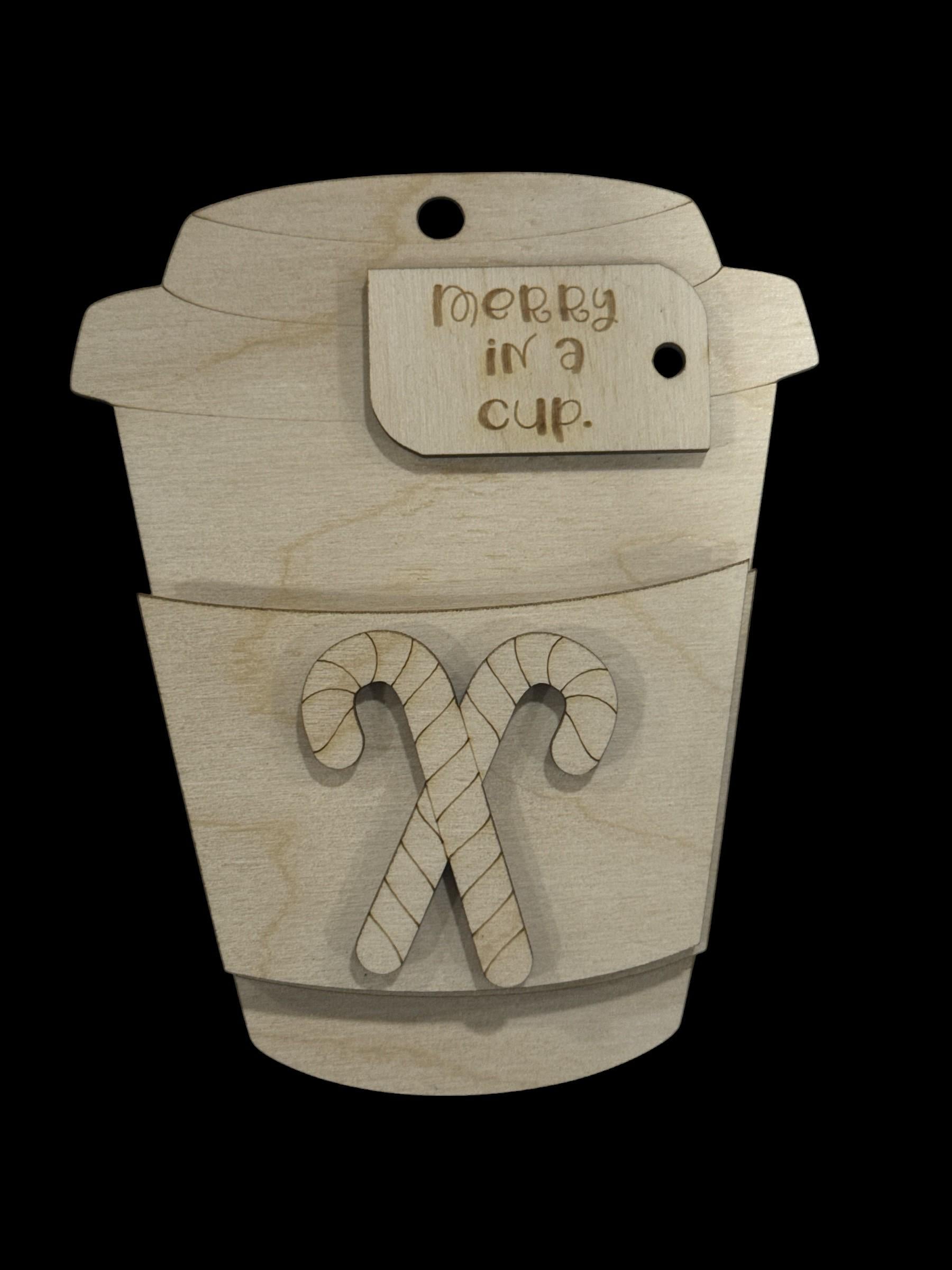 DIY Coffee Cup Gift Card Holder, Merry Christmas, Merry in a Cup card holder, DIY Unfinished Gift Card Holder, Candy Cane