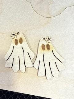 Ghost Earrings DIY, DIY Unfinished Birch Wood, Craft Jewelry, Halloween Earrings, Ghost Flower DIY Earrings, Spooky Earring Unfinished