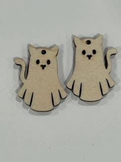Dog and Cat Ghost Earrings DIY, DIY Unfinished Birch Wood, Craft Jewelry, Halloween Earrings, Ghost Pet Ghost, Spooky Earring Unfinished