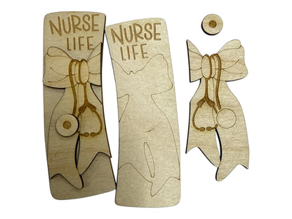 DIY Nurse Hair Clip Pieces: Unfinished Wood Laser Cut Blanks, Nurse Claw Clip Blanks, Nurse with Bow, Unfinished Wood