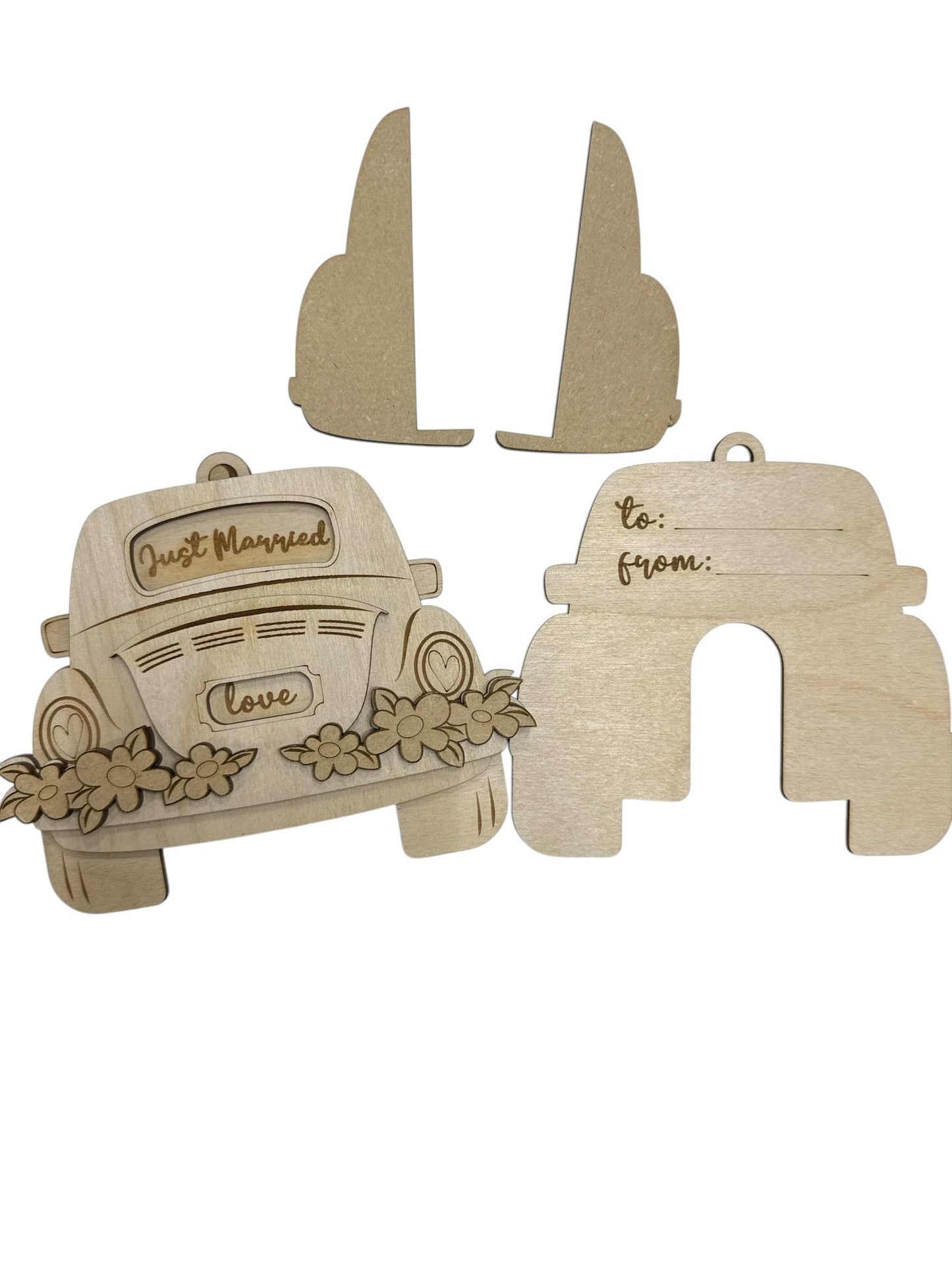 DIY Just Married Gift Card Holder Ornament: Unfinished Wood Craft