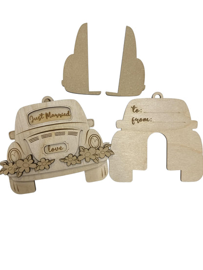 DIY Just Married Gift Card Holder Ornament: Unfinished Wood Craft