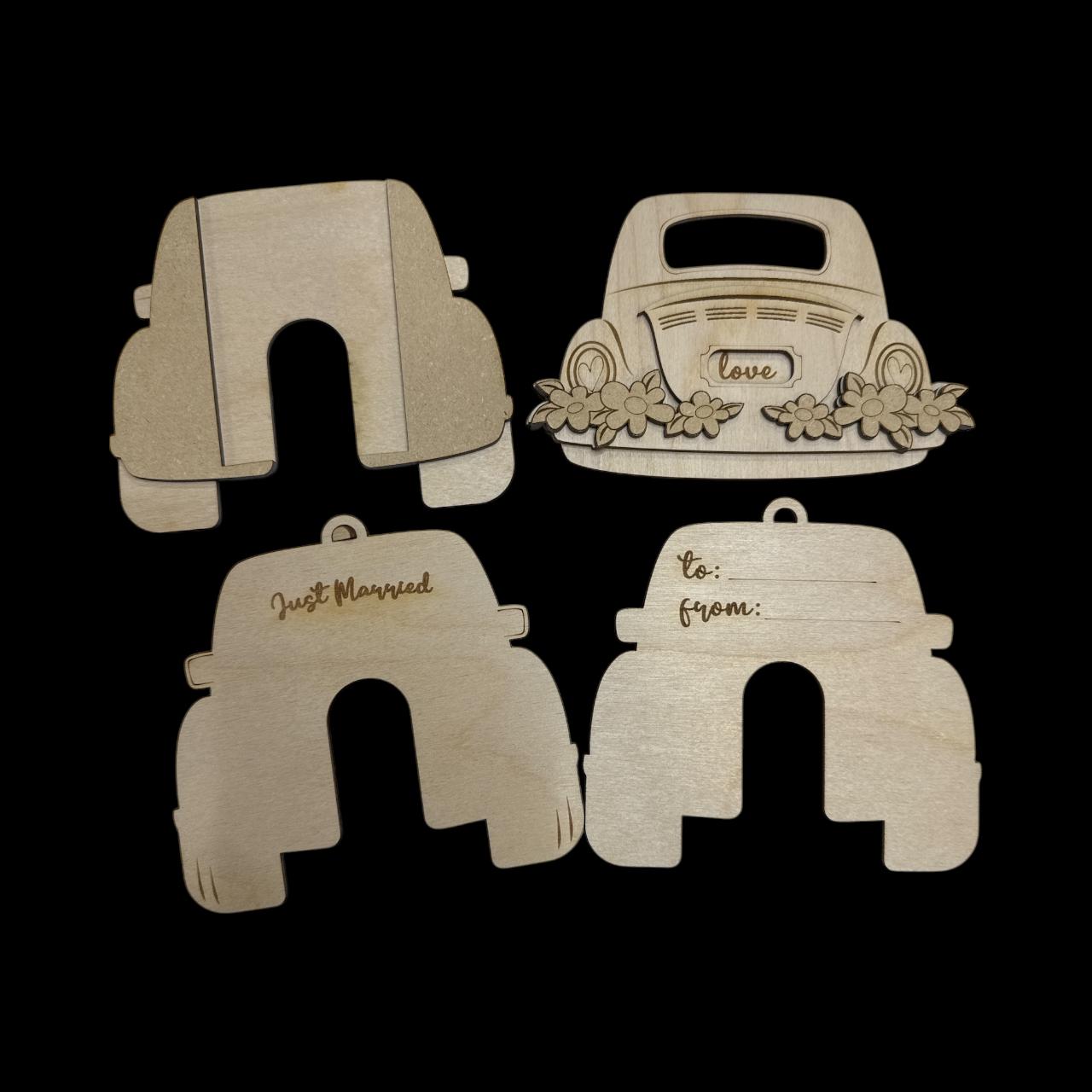 DIY Just Married Gift Card Holder Ornament: Unfinished Wood Craft