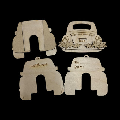 DIY Just Married Gift Card Holder Ornament: Unfinished Wood Craft