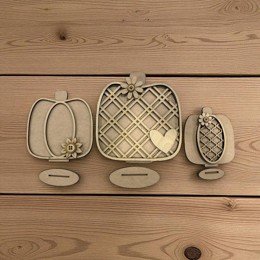 Unfinished Wood Pumpkin Trio: DIY Fall Decor Shelf Sitters