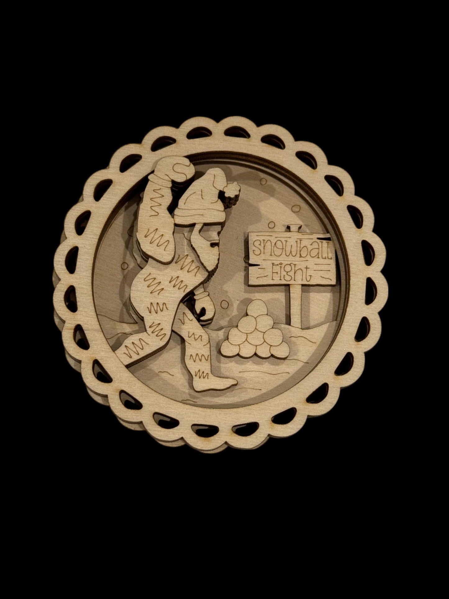 DIY Sasquatch Snowball Ornament, Big Foot Unfinished, Snowball fight Wooden Ornaments, Unfinished, Big Foot, Ornament DIY