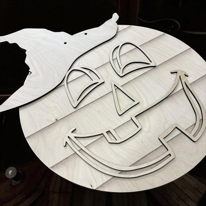 Unfinished Wood Pumpkin Jack-o'-Lantern Door Hanger: 18" DIY Craft