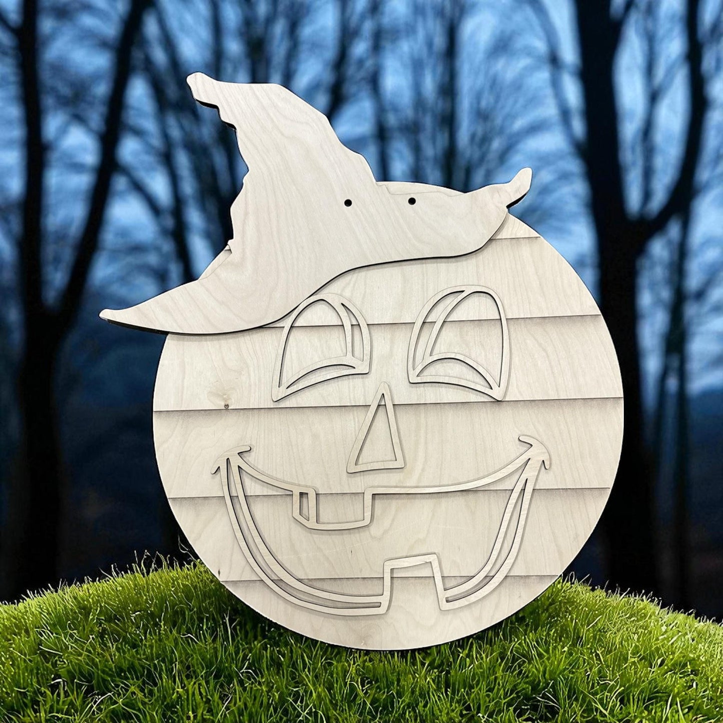 Unfinished Wood Pumpkin Jack-o'-Lantern Door Hanger: 18" DIY Craft