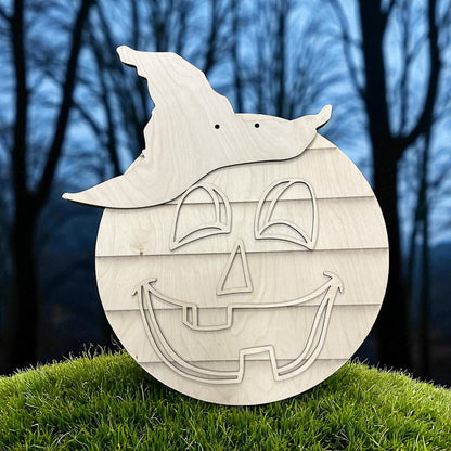 Unfinished Wood Pumpkin Jack-o'-Lantern Door Hanger: 18" DIY Craft