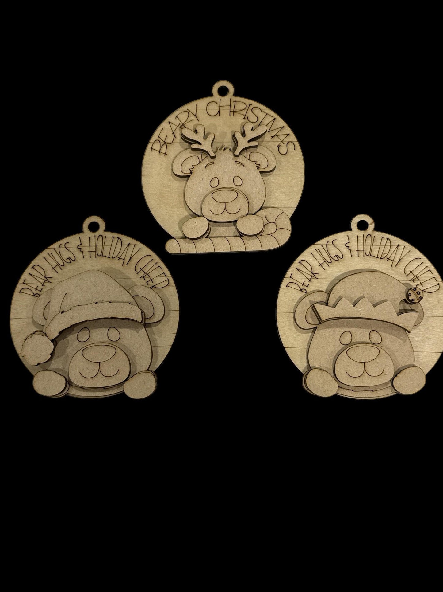 Unfinished Wood Bear Ornament: Bear ornaments unfinished, DIY Christmas Craft, Rustic Holiday Decor, cute bear, Beary Christmas