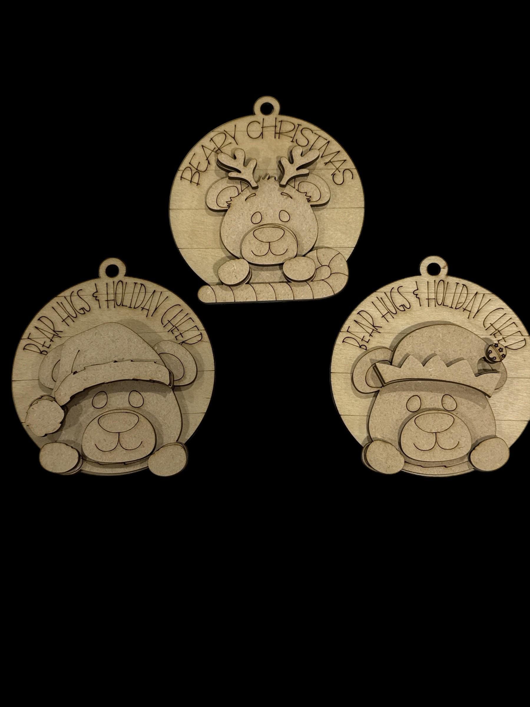 Unfinished Wood Bear Ornament: Bear ornaments unfinished, DIY Christmas Craft, Rustic Holiday Decor, cute bear, Beary Christmas
