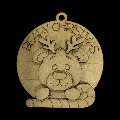 Unfinished Wood Bear Ornament: Bear ornaments unfinished, DIY Christmas Craft, Rustic Holiday Decor, cute bear, Beary Christmas
