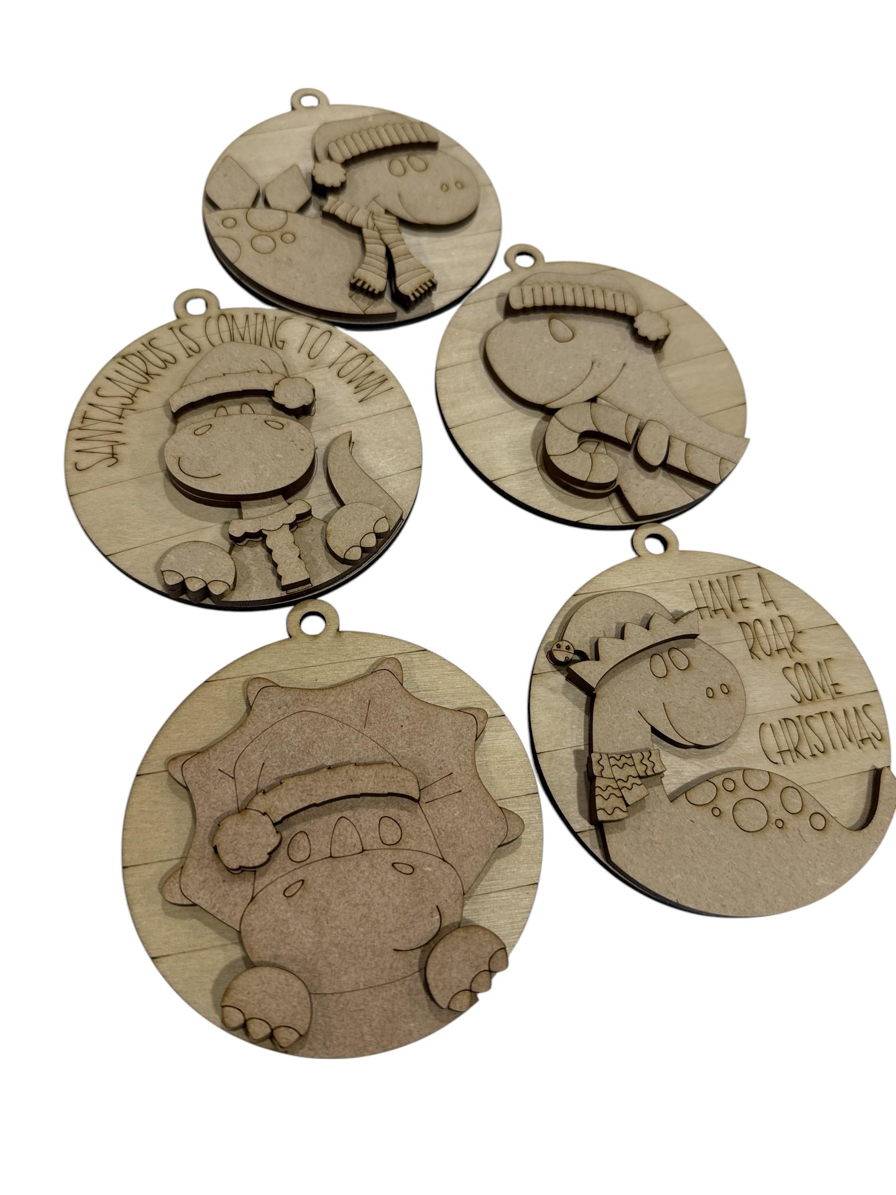 DIY Dinosaur Ornament: Unfinished Wood Christmas Craft (3.5"x4"), Unfinished Dinosaur Ornament, Paint your own Ornament, DIY