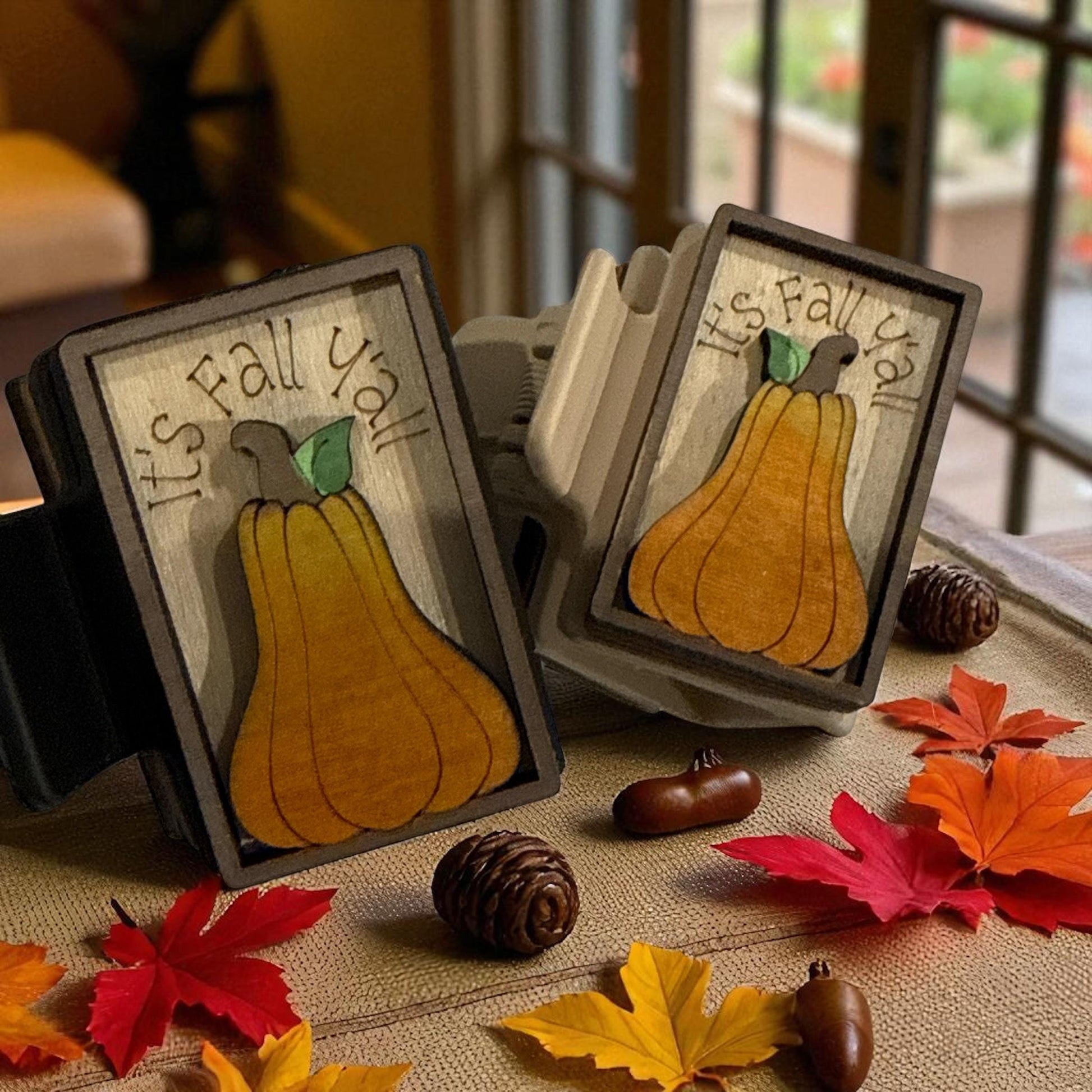 2" Hello Fall Claw Clip, Hair Clip, Hello Fall Hand Painted Hair Claw Clip, Hair Claw Clip: Wooden Fall Accessory