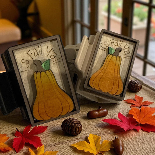 2" Hello Fall Claw Clip, Hair Clip, Hello Fall Hand Painted Hair Claw Clip, Hair Claw Clip: Wooden Fall Accessory