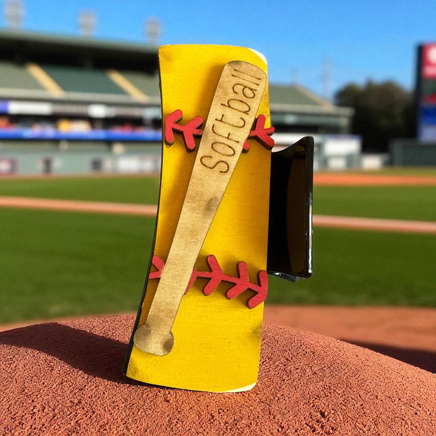 Sporty Baseball or Softball 4" Wooden Hand-Painted Hair Claw Clip – Game Day Hair Accessory, Softball Mom Gift, Team Spirit Clip