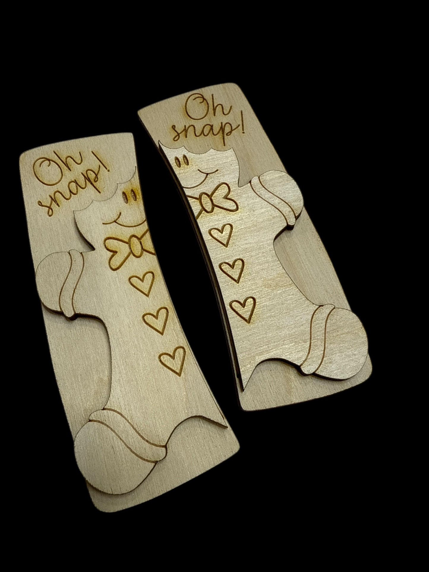 Oh Snap Gingerbread DIY Wood Laser Blank Hair Clip Pieces, Unfinished Oh Snap, Wood is Ready to Paint, Laser Cut Fall Clip, Holiday