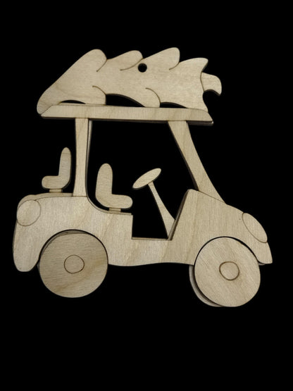 DIY Golf Cart Ornament, DIY Unfinished Wood Blanks, Golf Car Charm, Christmas Ornaments for Crafts, Car Charm, Personalized, Golf Cart