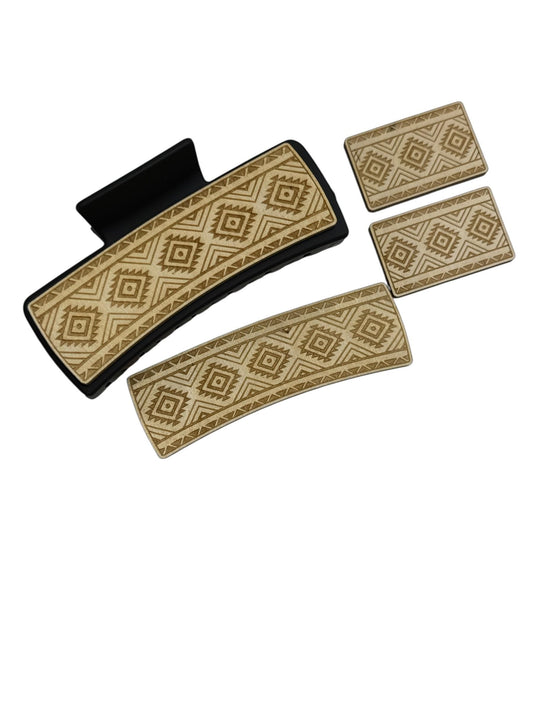 DIY Aztec Hair Clip Laser Blank Hair Clip Pieces, Aztec Wooden Blank Clip, Wood is Ready to Paint, Laser Cut , Claw Clip, Boho western hair