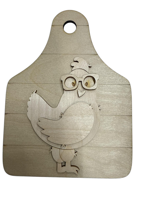 DIY Chicken Car Charm, Unfinished Wooden Ear Tag Ornament