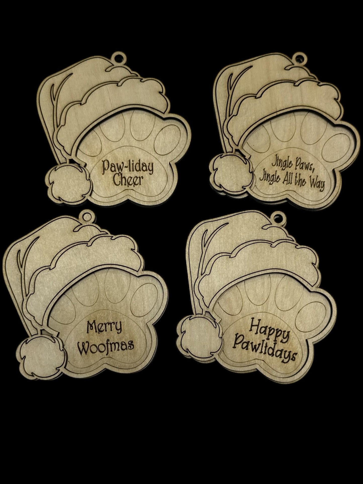DIY Dog Ornament with Santa Hat, Dog Ornament, Dog Paw with Sayings, Merry Woofmas, Happy Palidays, Jingle Paws, Paw-liday Cheer, love dogs