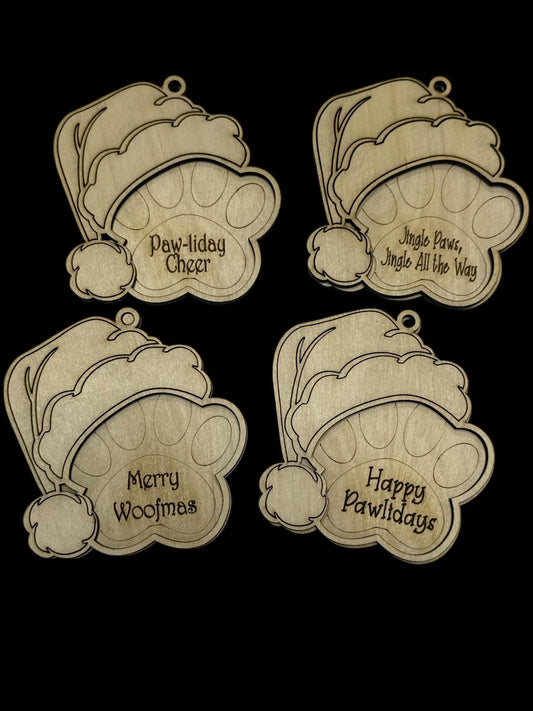 DIY Dog Ornament with Santa Hat, Dog Ornament, Dog Paw with Sayings, Merry Woofmas, Happy Palidays, Jingle Paws, Paw-liday Cheer, love dogs