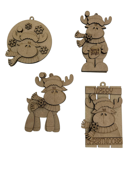 DIY Moose Ornaments Unfinished Wood, DIY Christmas Craft, Rustic Holiday Decor, Moose Ornaments, Moose Unfinished Ornament, Merry Moosemas