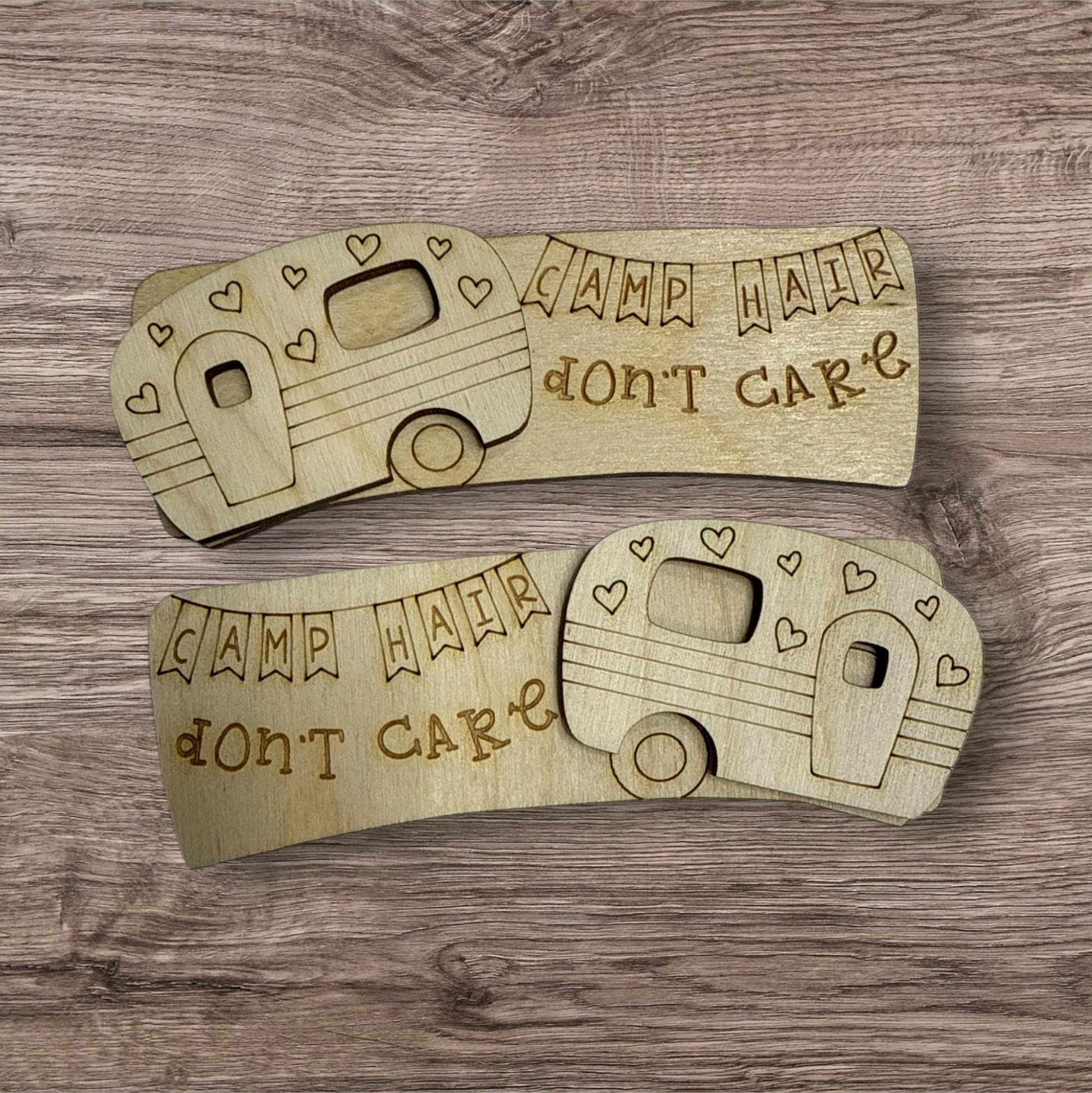DIY Camp Hair Don't Care DIY Wood Laser Blank Hair Clip Pieces, Unfinished Hair Clip, Wood is Ready to Paint, Camper 4", Camping Hair