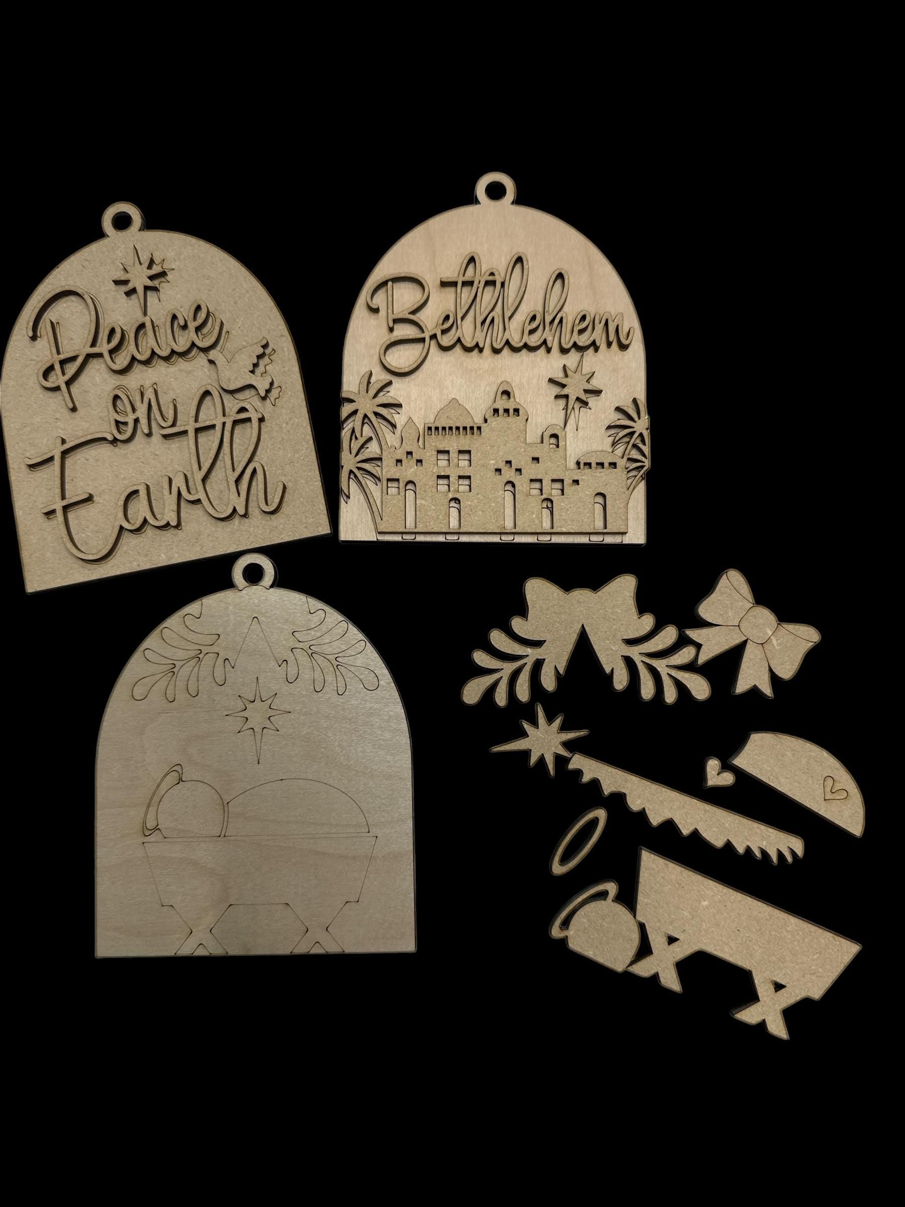 Nativity Arch Ornaments, Wood Christmas Ornaments, Christmas Ornaments, Peace on Earth, Arch Ornaments, DIY Unfinished wooden