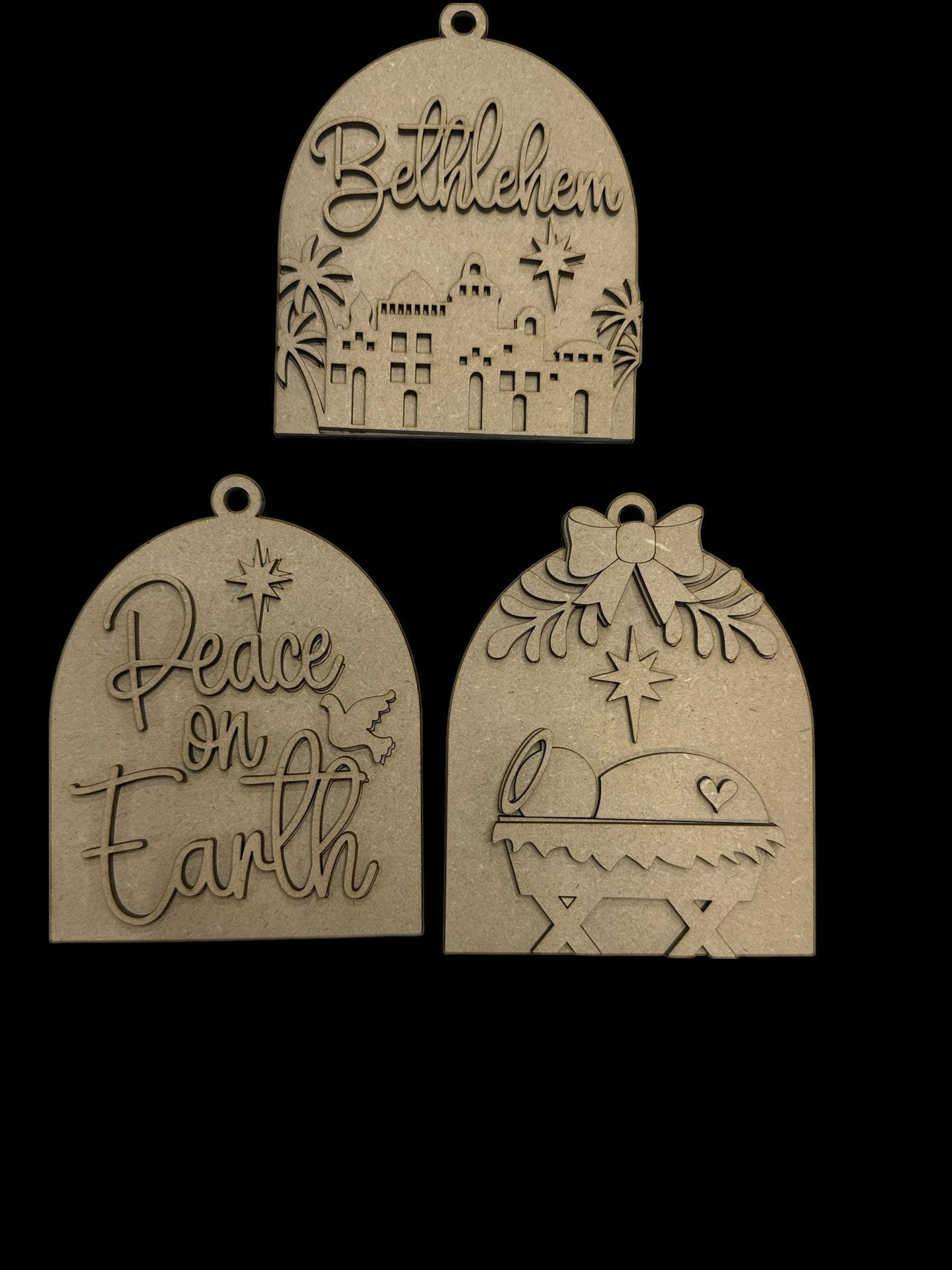 Nativity Arch Ornaments, Wood Christmas Ornaments, Christmas Ornaments, Peace on Earth, Arch Ornaments, DIY Unfinished wooden