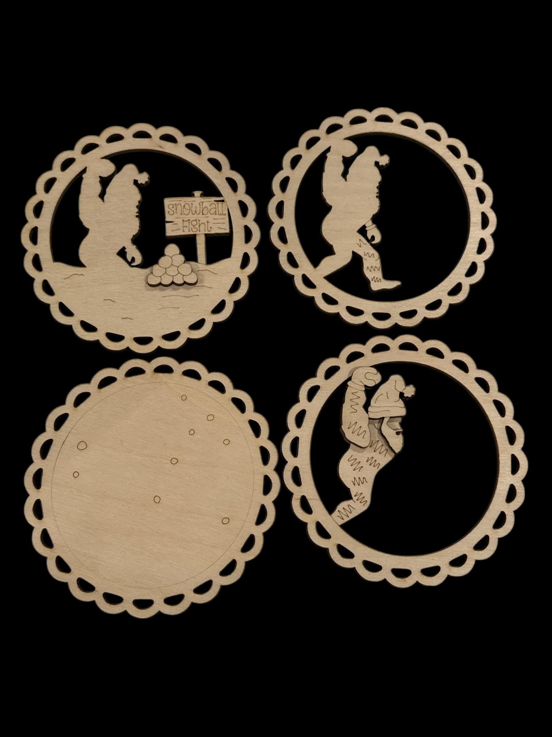 DIY Sasquatch Snowball Ornament, Big Foot Unfinished, Snowball fight Wooden Ornaments, Unfinished, Big Foot, Ornament DIY