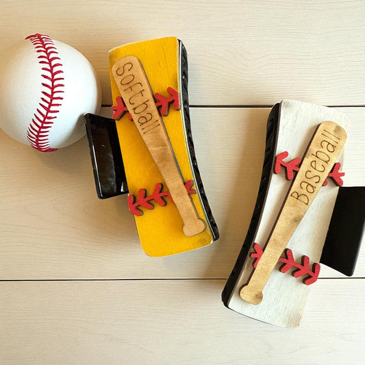 Sporty Baseball or Softball 4" Wooden Hand-Painted Hair Claw Clip – Game Day Hair Accessory, Softball Mom Gift, Team Spirit Clip