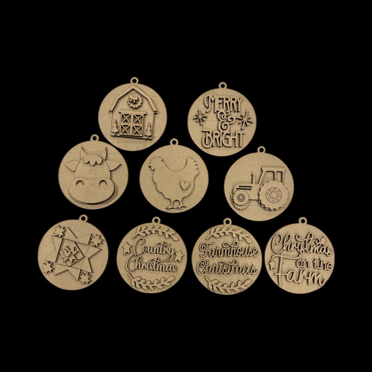 DIY Farmhouse Ornaments, Farmhouse Unfinished Ornaments, Cow, Tractor Ornament, Wooden DIY Ornaments, Farmhouse Christmas, Single or Set