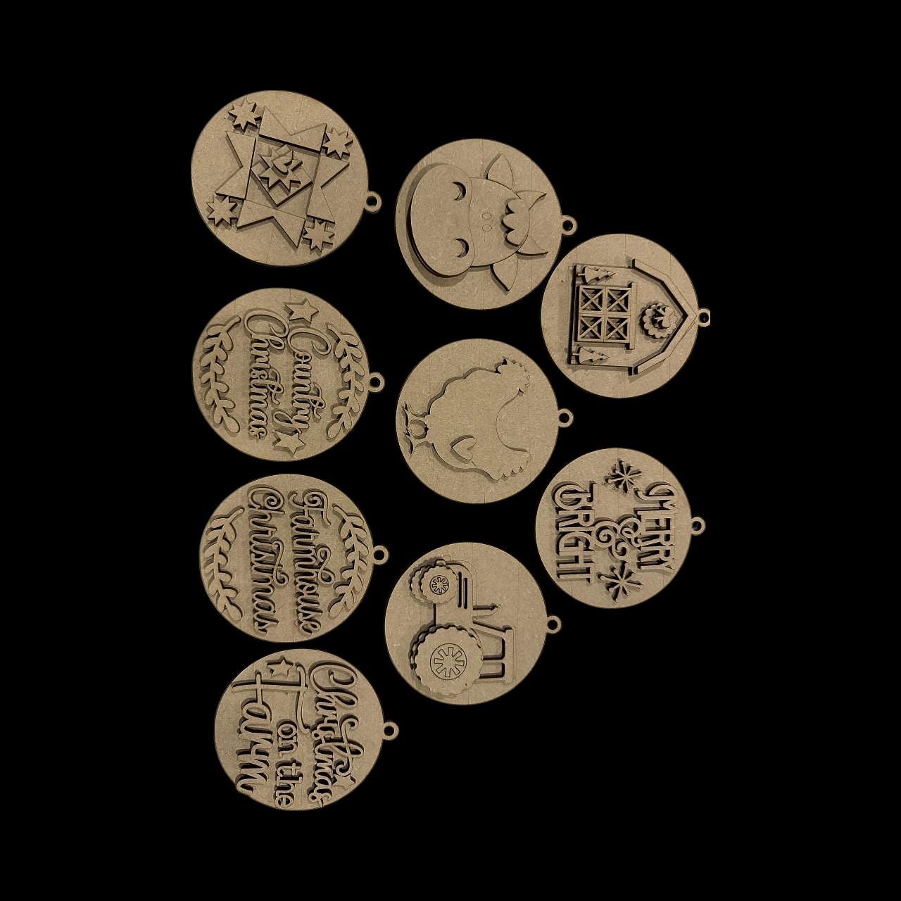 DIY Farmhouse Ornaments, Farmhouse Unfinished Ornaments, Cow, Tractor Ornament, Wooden DIY Ornaments, Farmhouse Christmas, Single or Set