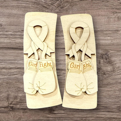 Cancer Girl Fight DIY Wood Laser Blank Hair Clip Pieces, Unfinished Hair Clip, Wood is Ready to Paint, Survivor Cancer DIY, Boxing Gloves