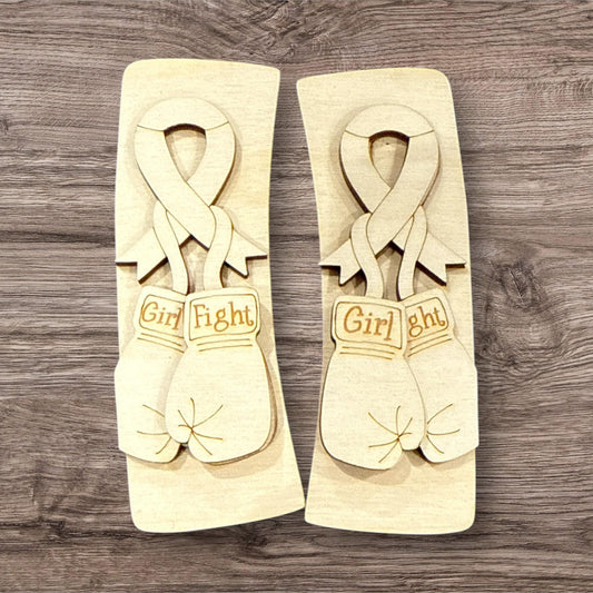 Cancer Girl Fight DIY Wood Laser Blank Hair Clip Pieces, Unfinished Hair Clip, Wood is Ready to Paint, Survivor Cancer DIY, Boxing Gloves