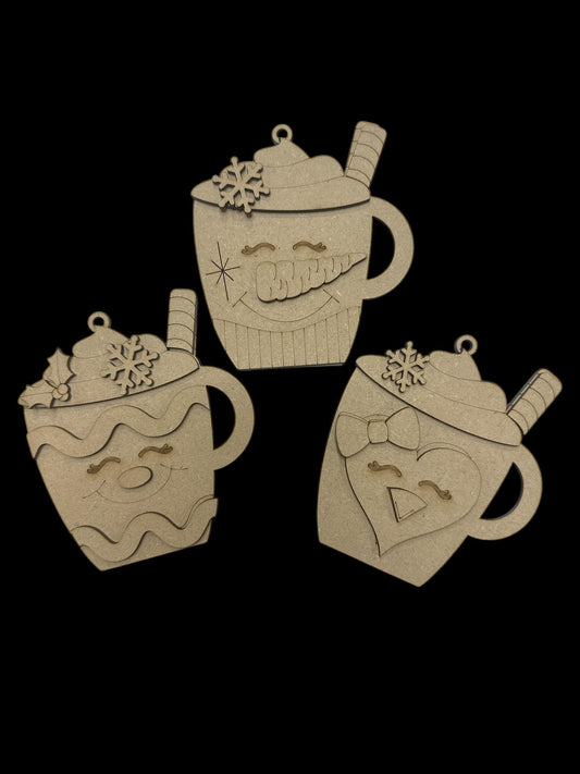 Holiday Cocoa Mugs Unfinished, Christmas Gift Card Holder, DIY Christmas Snowman Mug Ornaments, Reindeer, Penguin, Gift Card Holder