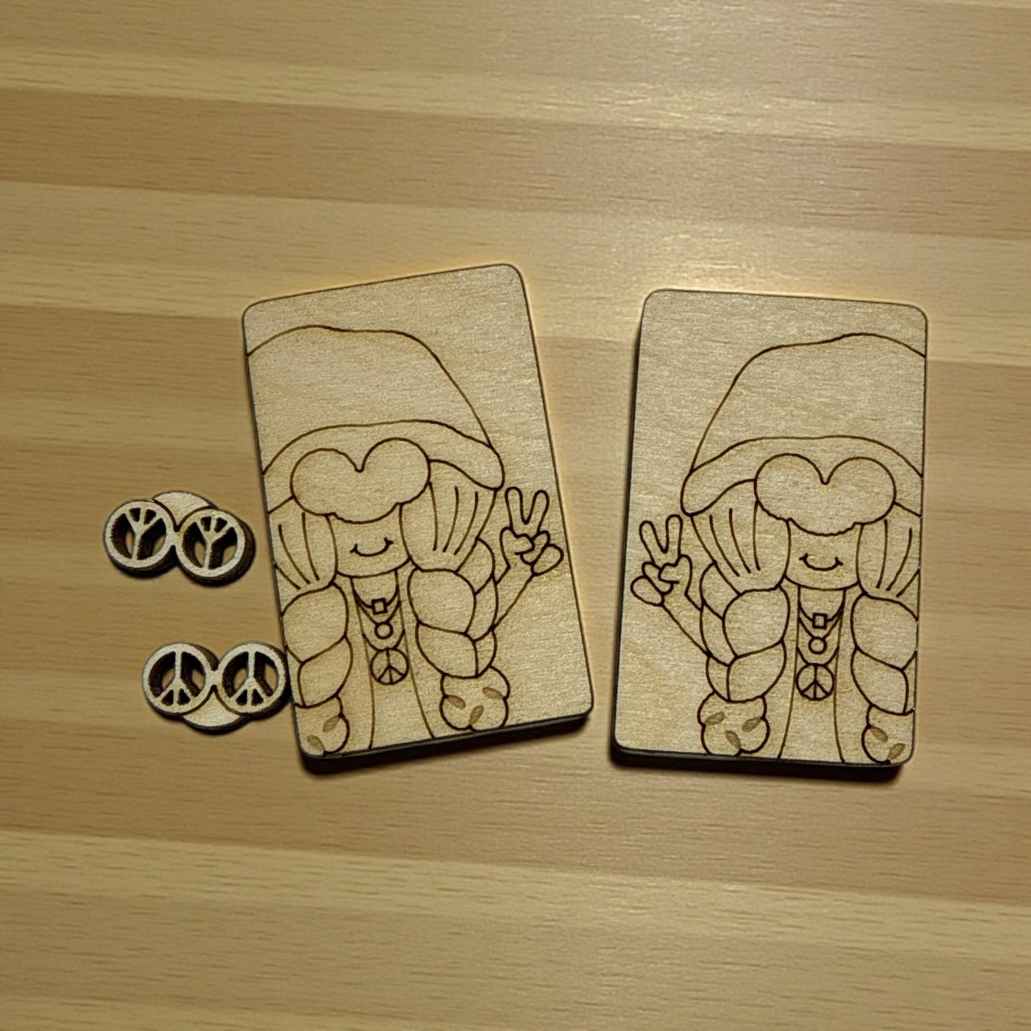 DIY Peace Sign Hippie Girl Clip Laser Blank Hair Clip Pieces, Gnome Wooden Blank Clip, Wood is Ready to Paint, Laser Cut, Claw Clip. 2"