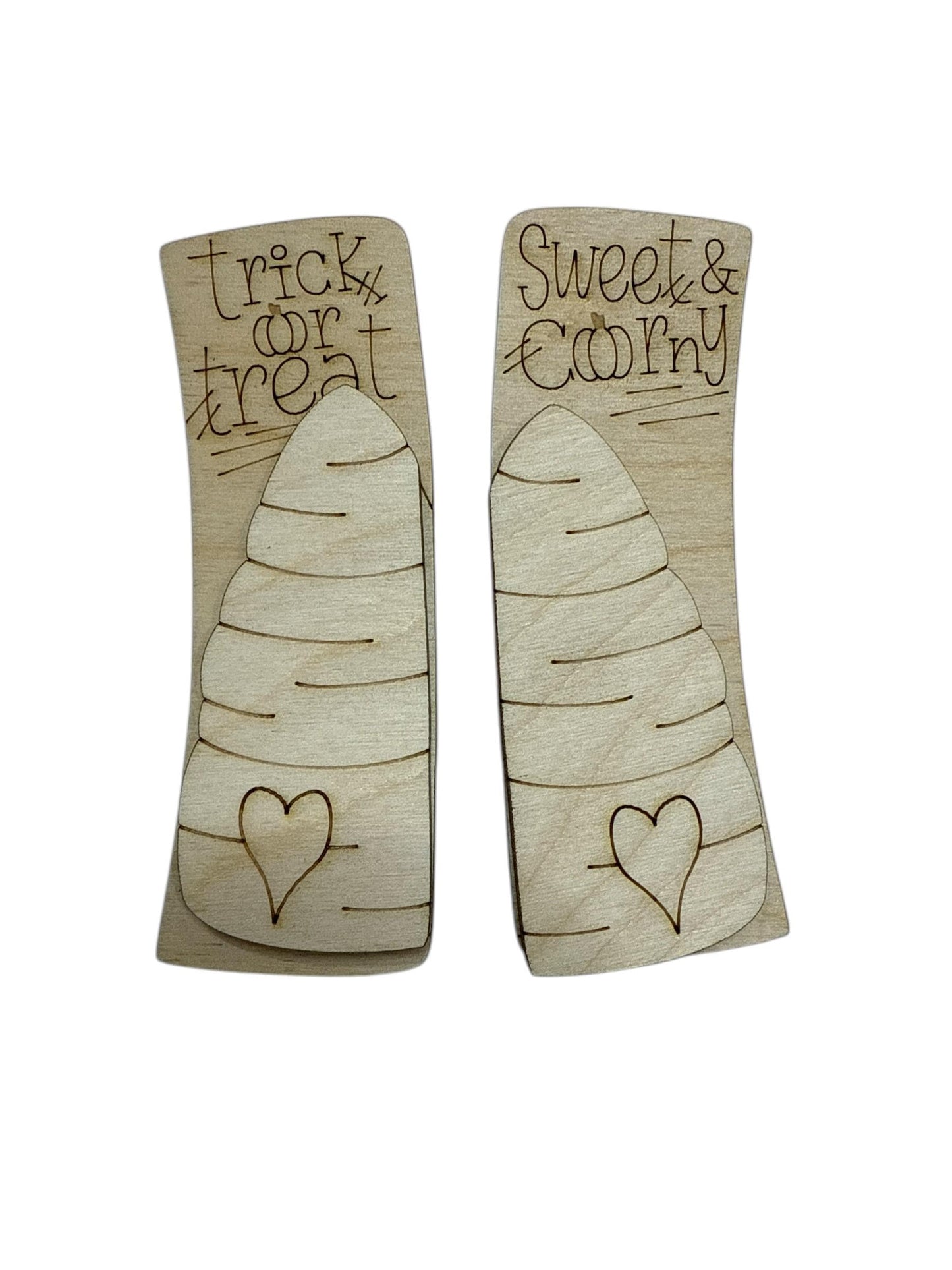Trick or Treat Candy Corn DIY Wood Laser Blank Hair Clip Pieces, Unfinished Hair Clip, Wood is Ready to Paint, Halloween 4", Candy Corn