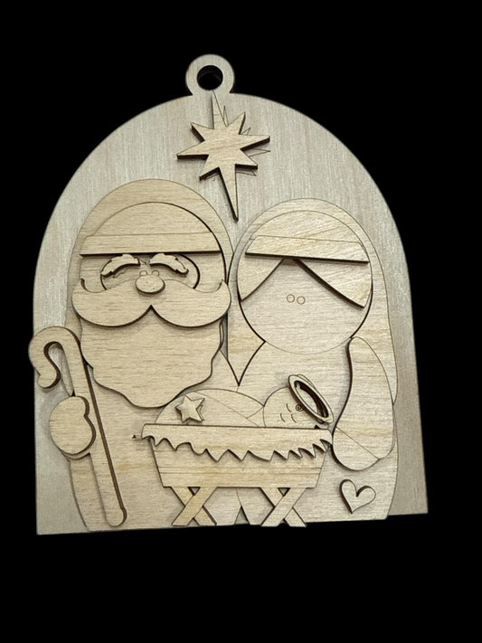 Christmas Nativity Arch Ornament, Nativity Ornament Oh Holy Night, DIY Unfinished, Unfinished Ornament Nativity, Wooden Laser Cut