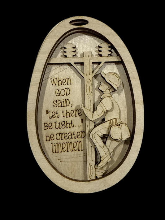 Lineman DIY Unfinished Charm or Ornament, Wooden Lineman Charm, Blank Fireman Ornament, DIY Car Accessories, Lineman Ornament DIY